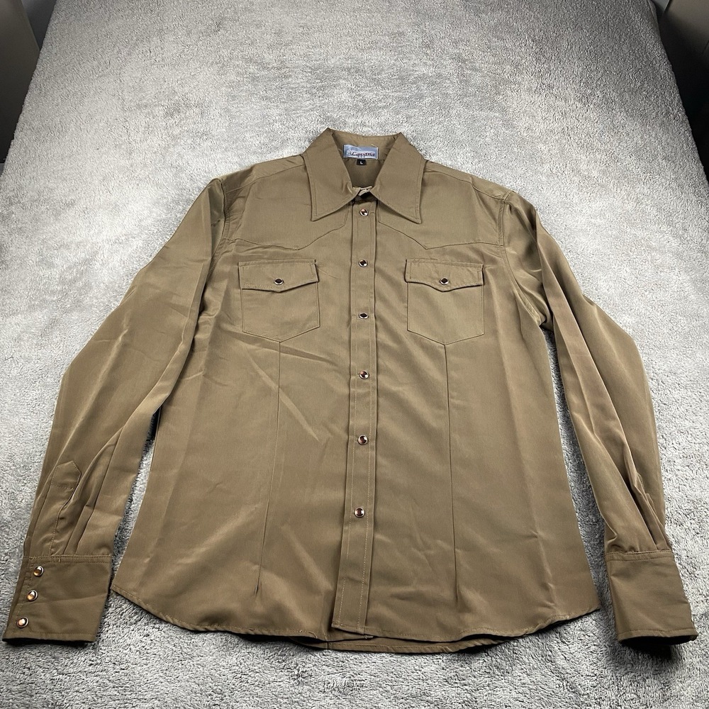 Lavana USA Dress Shirt Snap Buttons Mens Medium‎ Brown Long Sleeve